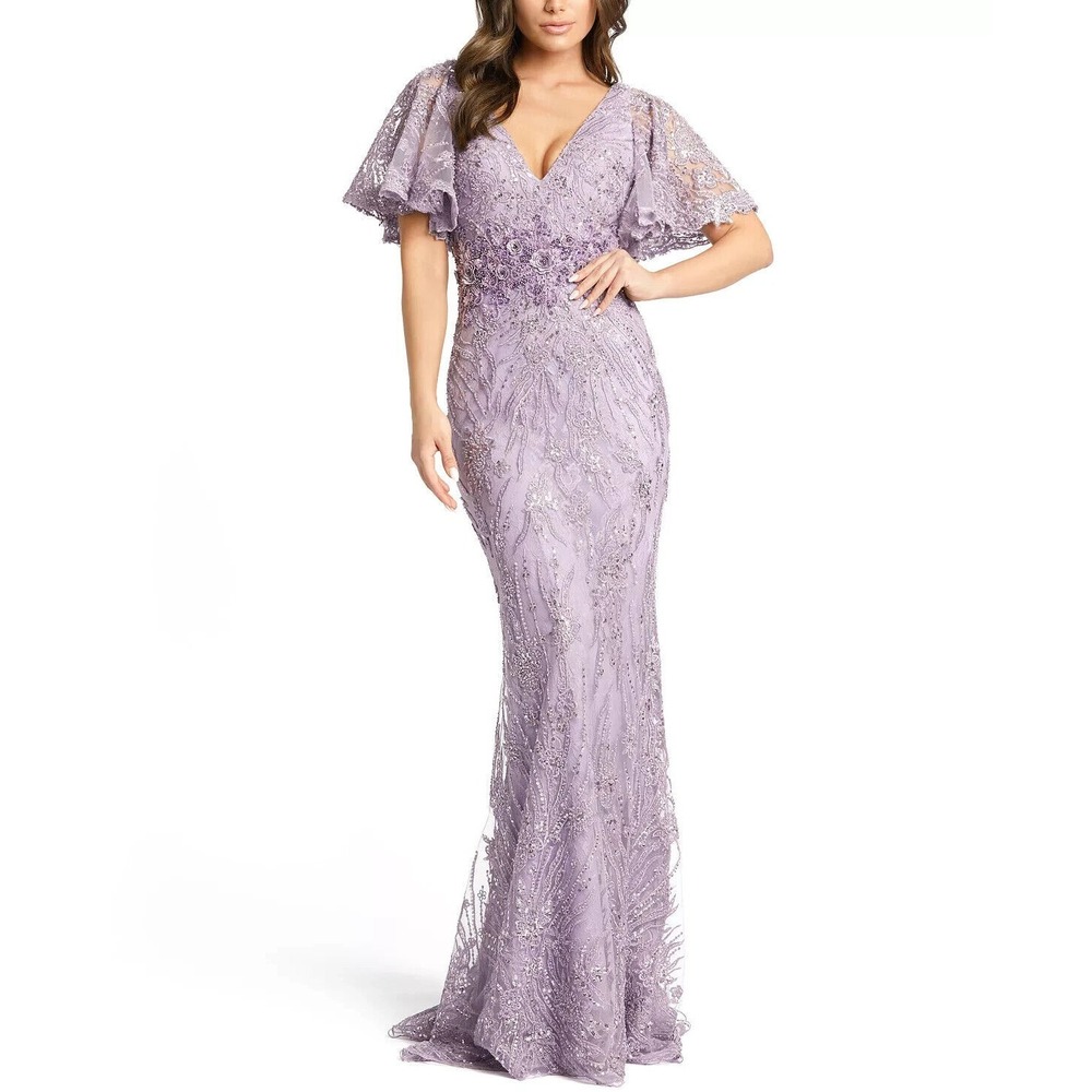 $798 Mac Duggal Flutter Sleeve Evening Gown size 8